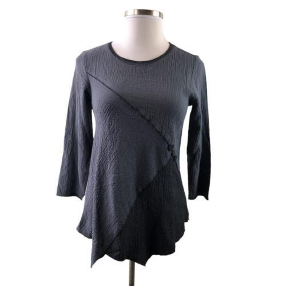 Habitat Asymmetrical Tunic Top Textured Crinkle Gray Colorblock Small Lagonlook - Picture 10 of 10